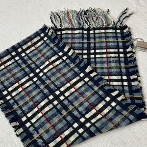 NWT Vintage Burberry Nova Blue Check Scarf Wool Blend Cashmere Designer Classic